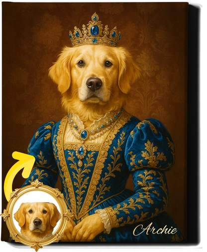 Custom Royal Pet Portrait | Belladonna Fuzz | Personalized Wall Art for Pet Lovers