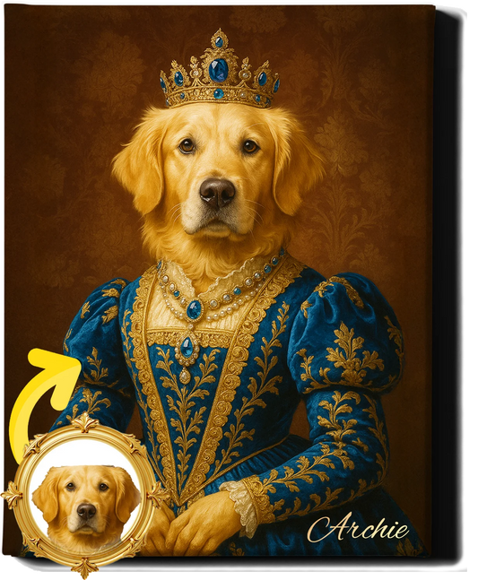 Custom Royal Pet Portrait | Belladonna Fuzz | Personalized Wall Art for Pet Lovers