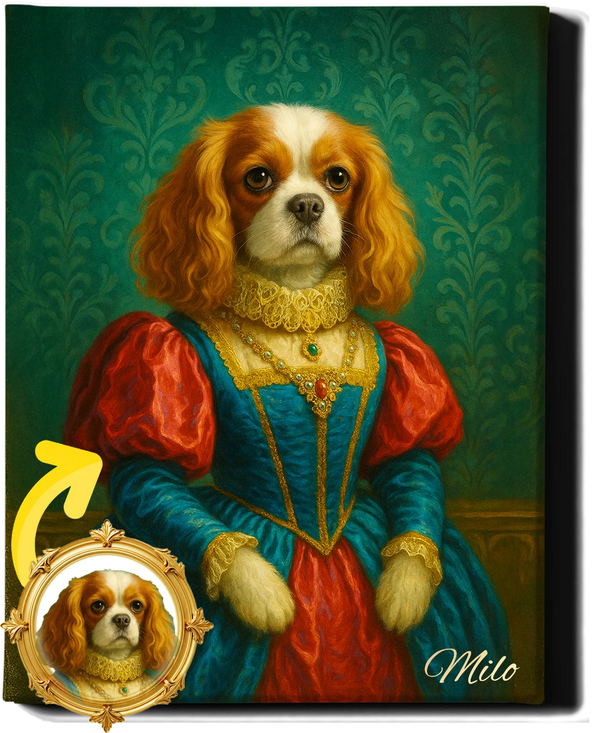 Custom Royal Pet Portrait | Miss Snugglepaws | Personalized Wall Art for Pet Lovers