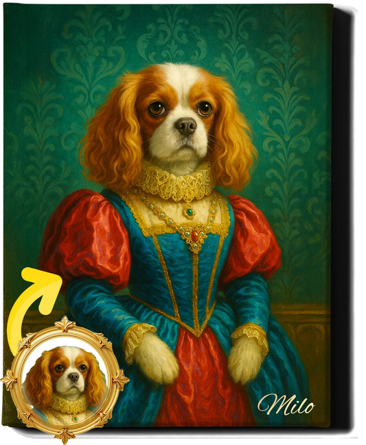 Custom Royal Pet Portrait | Miss Snugglepaws | Personalized Wall Art for Pet Lovers