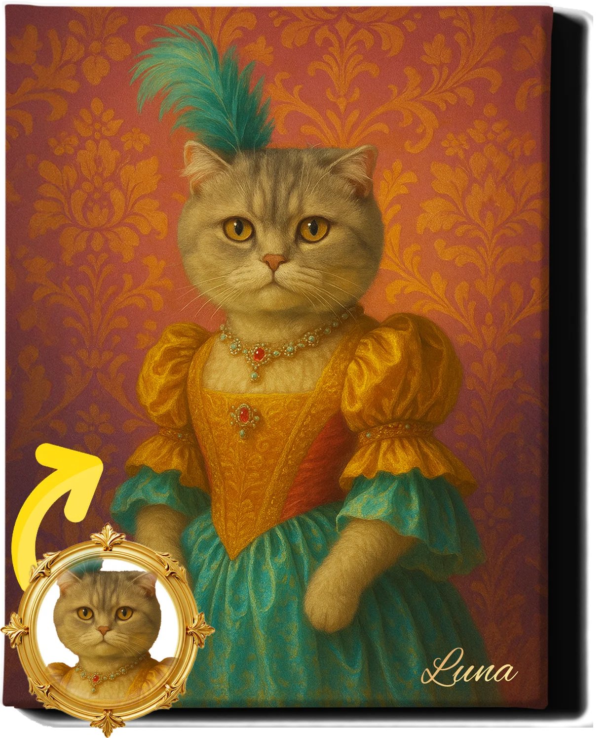 Custom Royal Pet Portrait | Duchess Tinker Tail | Personalized Wall Art for Pet Lovers