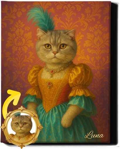 Custom Royal Pet Portrait | Duchess Tinker Tail | Personalized Wall Art for Pet Lovers