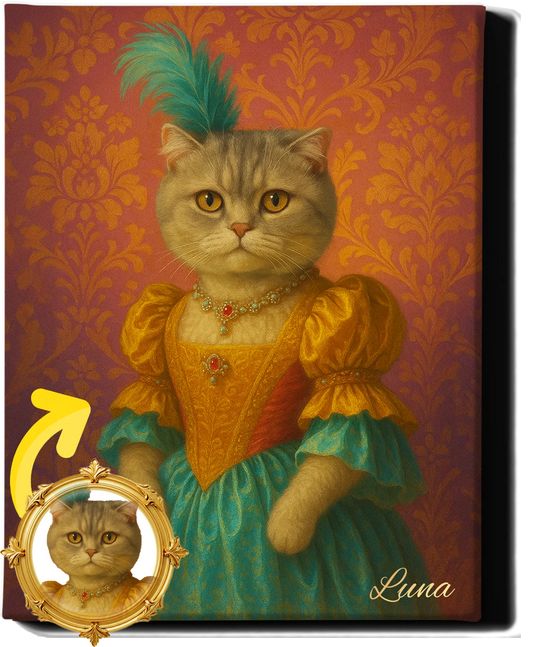 Custom Royal Pet Portrait | Duchess Tinker Tail | Personalized Wall Art for Pet Lovers
