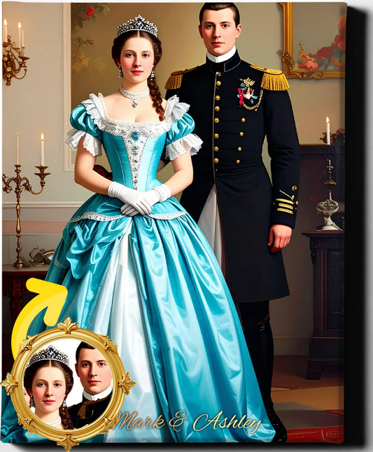 Custom Royal Couple Portrait | Ballroom Elegance | Personalized Wall Art Gift