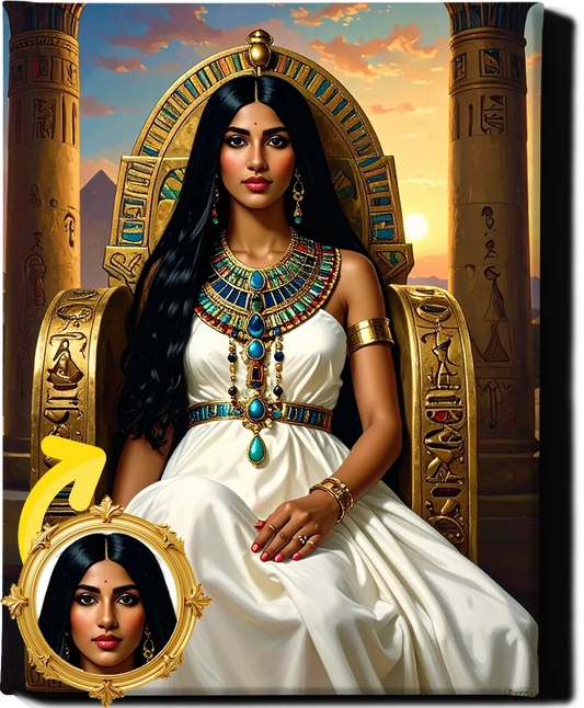 Custom Royal Human Portrait | Queen of Ancient Egypt | Personalized Wall Art Gift for her
