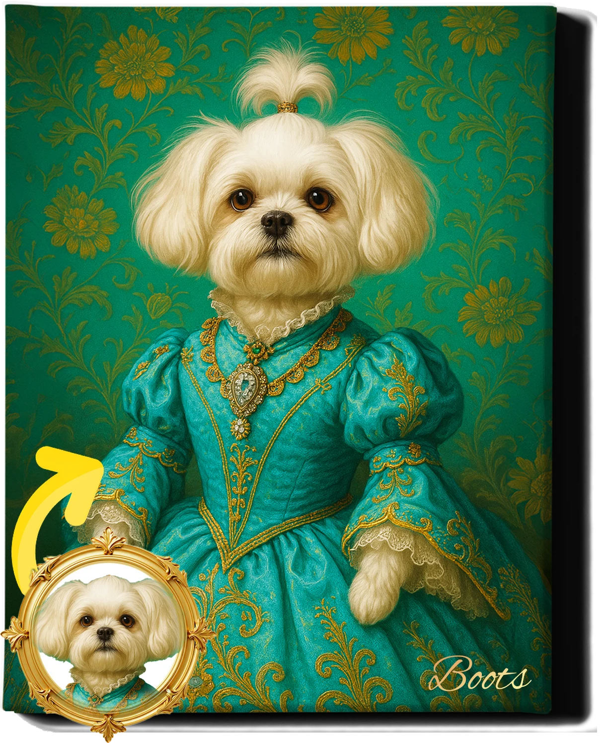 Custom Royal Pet Portrait | Countess Wiggles | Personalized Wall Art for Pet Lovers