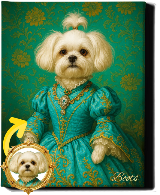 Custom Royal Pet Portrait | Countess Wiggles | Personalized Wall Art for Pet Lovers