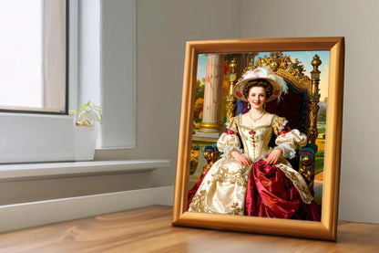 Custom Royal Human Portrait | Empress in Feathered Hat | Personalized Wall Art Gift for her