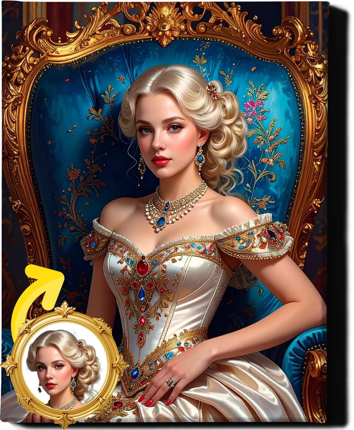 Custom Royal Human Portrait | Throne Room Sovereign 2 | Personalized Wall Art Gift for her