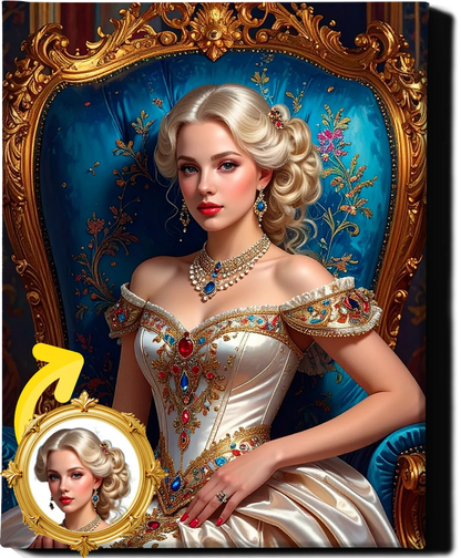 Custom Royal Human Portrait | Throne Room Sovereign 2 | Personalized Wall Art Gift for her