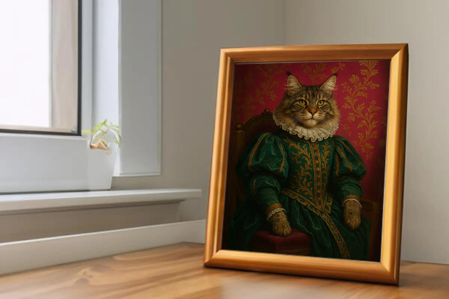 Custom Royal Pet Portrait | Sapphire Whiskerbelle | Personalized Wall Art for Pet Lovers