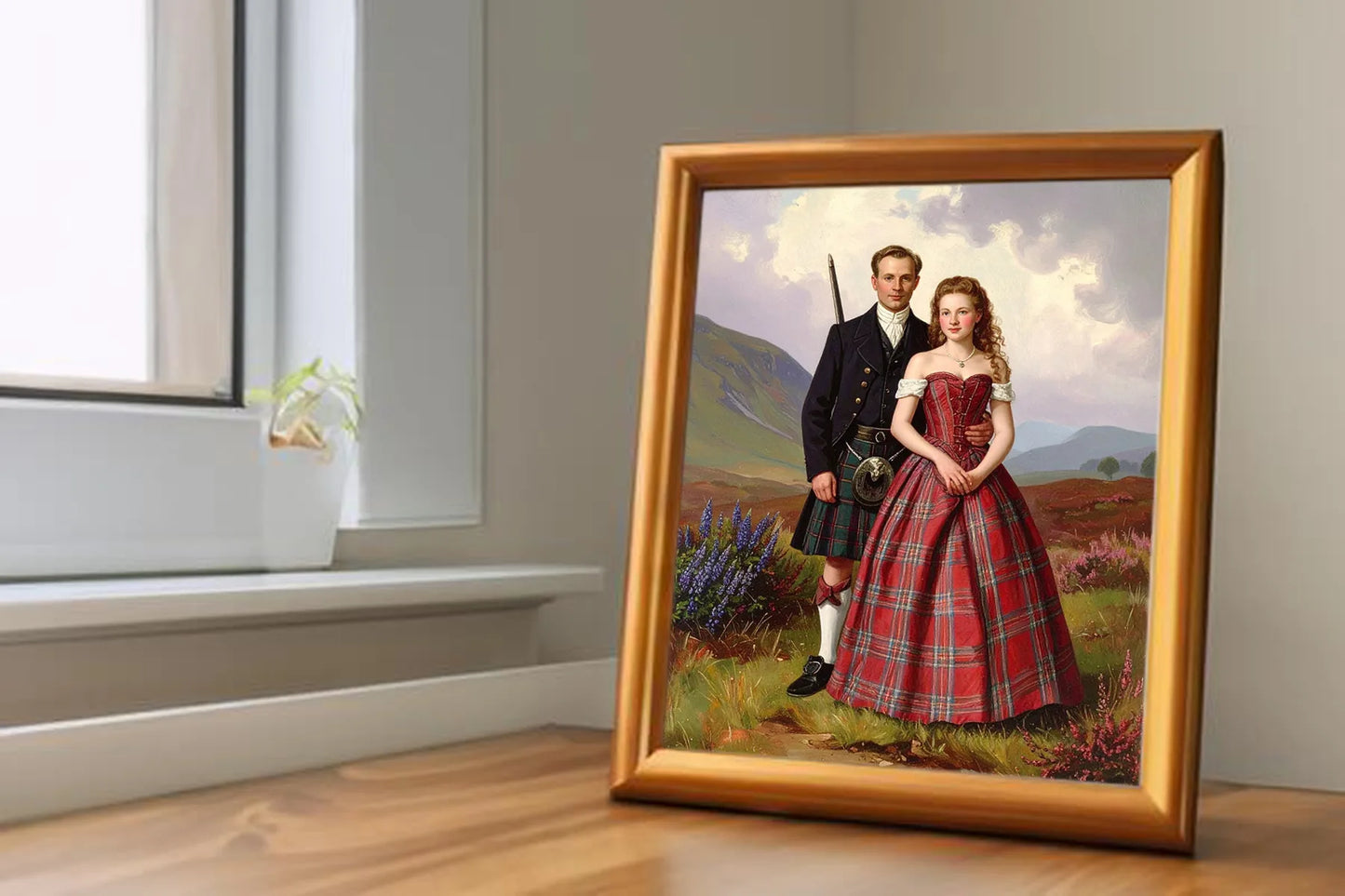 Custom Royal Couple Portrait | Highland Elegance | Personalized Wall Art Gift
