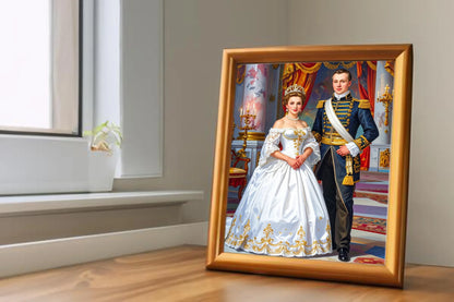 Custom Royal Couple Portrait | Golden Gala Pair | Personalized Wall Art Gift