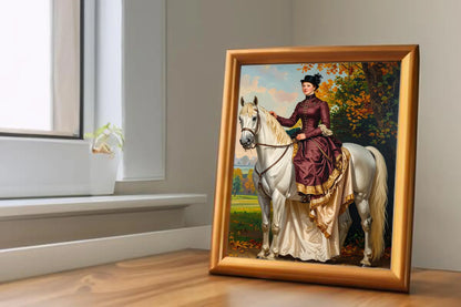 Custom Royal Human Portrait | Lady Equestrian in Autumn | Personalized Wall Art Gift for her