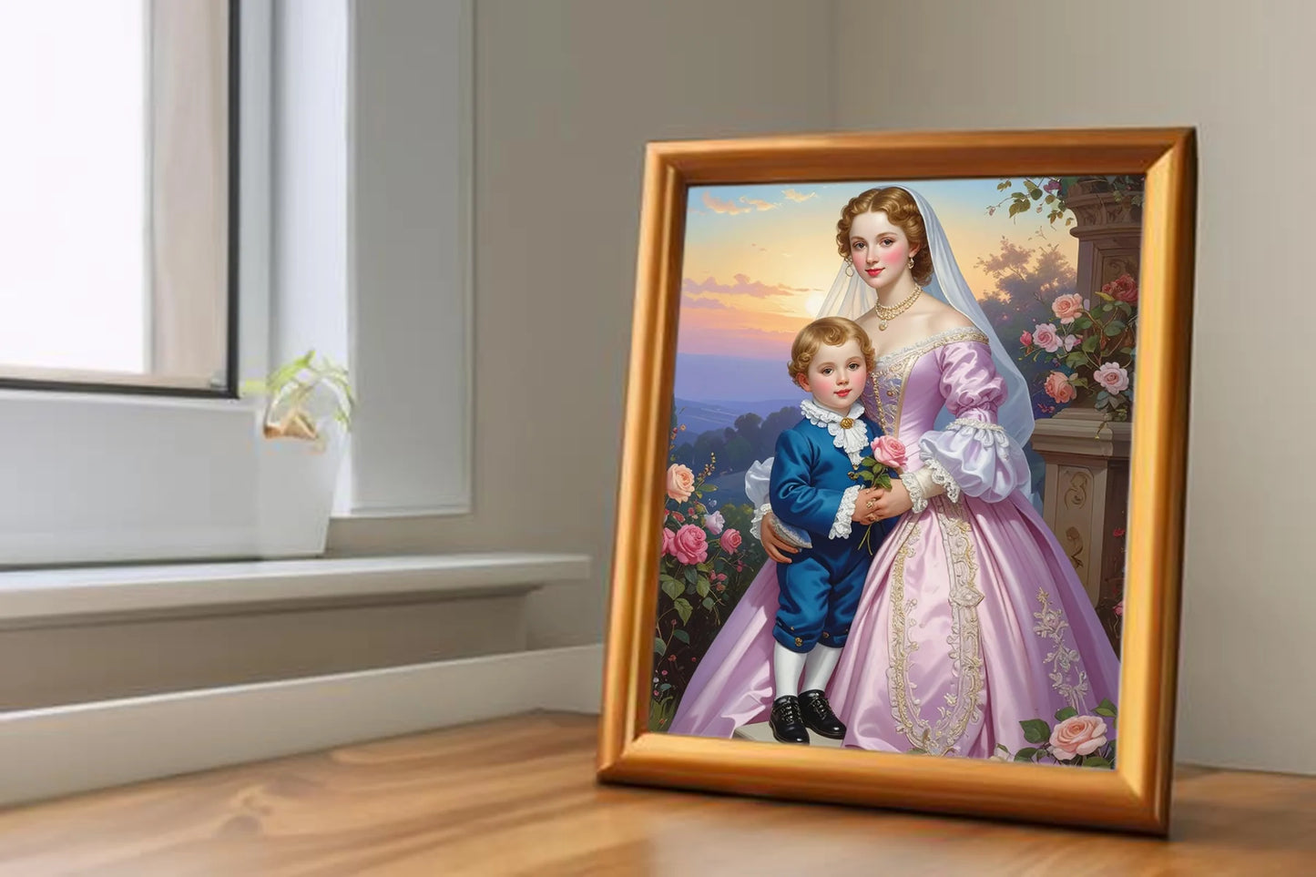 Custom Royal Family Portrait | Roses at Sunset 2 | Personalized Wall Art Gift