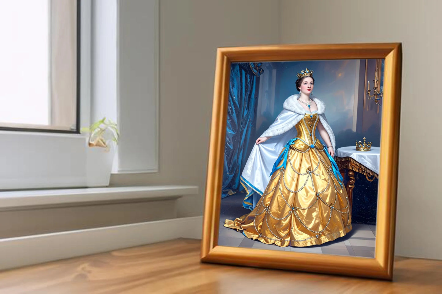 Custom Royal Human Portrait | Sunlit Empress of Gold | Personalized Wall Art Gift for her