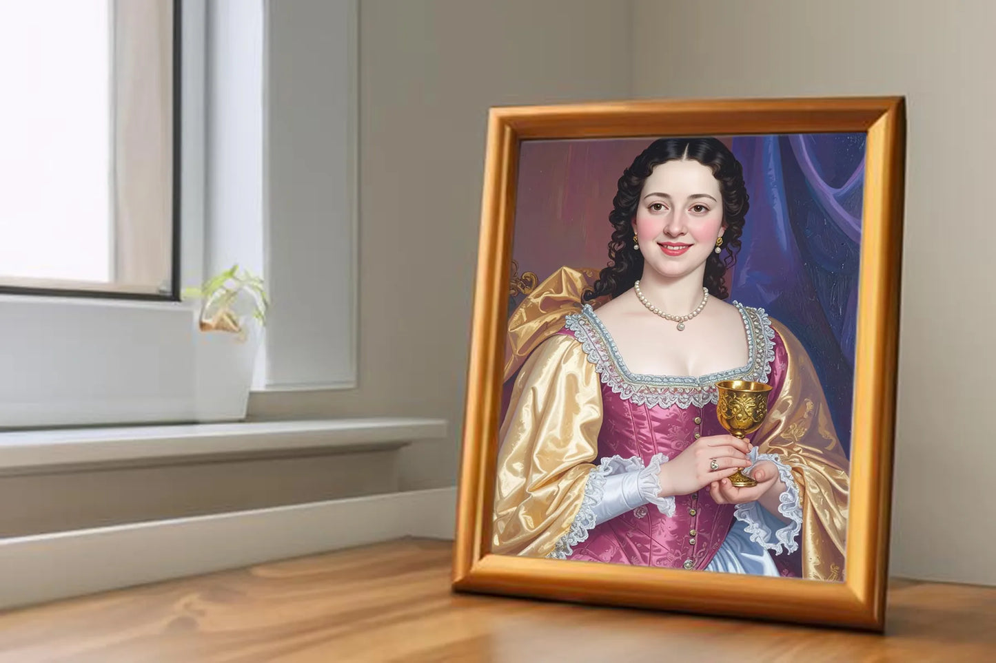 Custom Royal Human Portrait | Noble Lady with Goblet | Personalized Wall Art Gift for her
