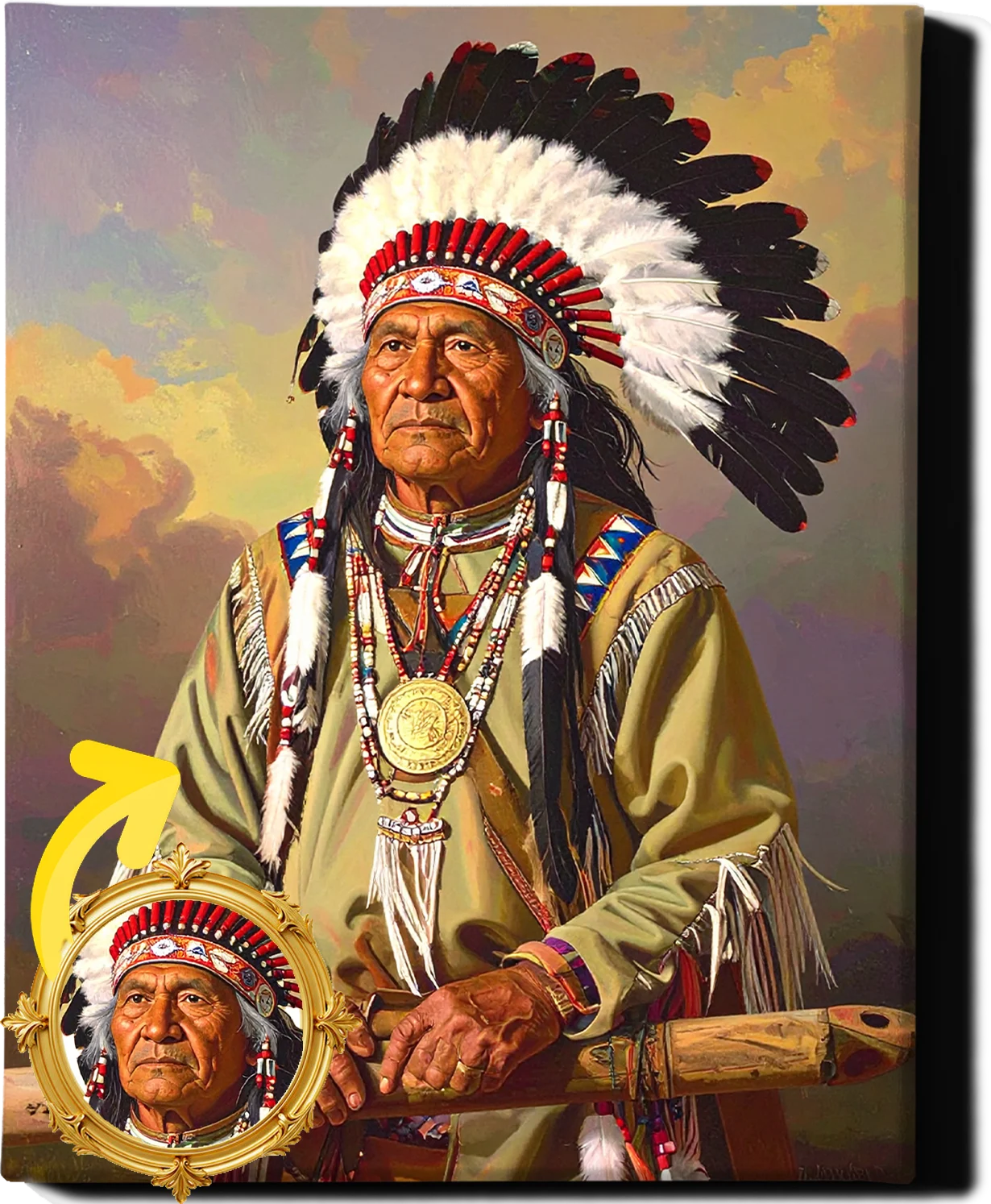 Custom Royal Human Portrait | Chief Iron Hawk | Personalized Wall Art Gift for him