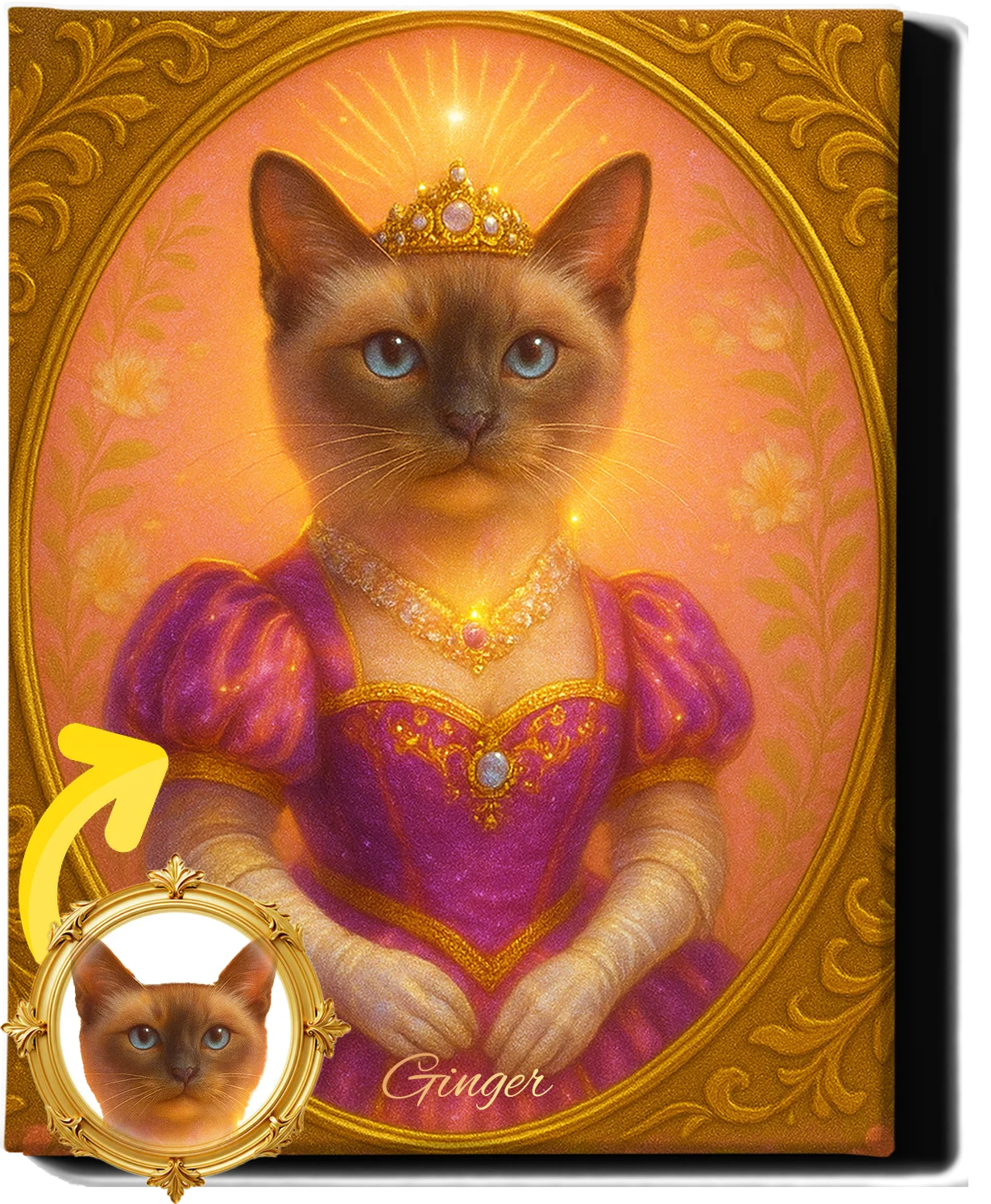 Custom Royal Pet Portrait | Pearl the Portraited | Personalized Wall Art for Pet Lovers