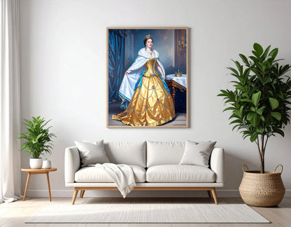 Custom Royal Human Portrait | Sunlit Empress of Gold | Personalized Wall Art Gift for her