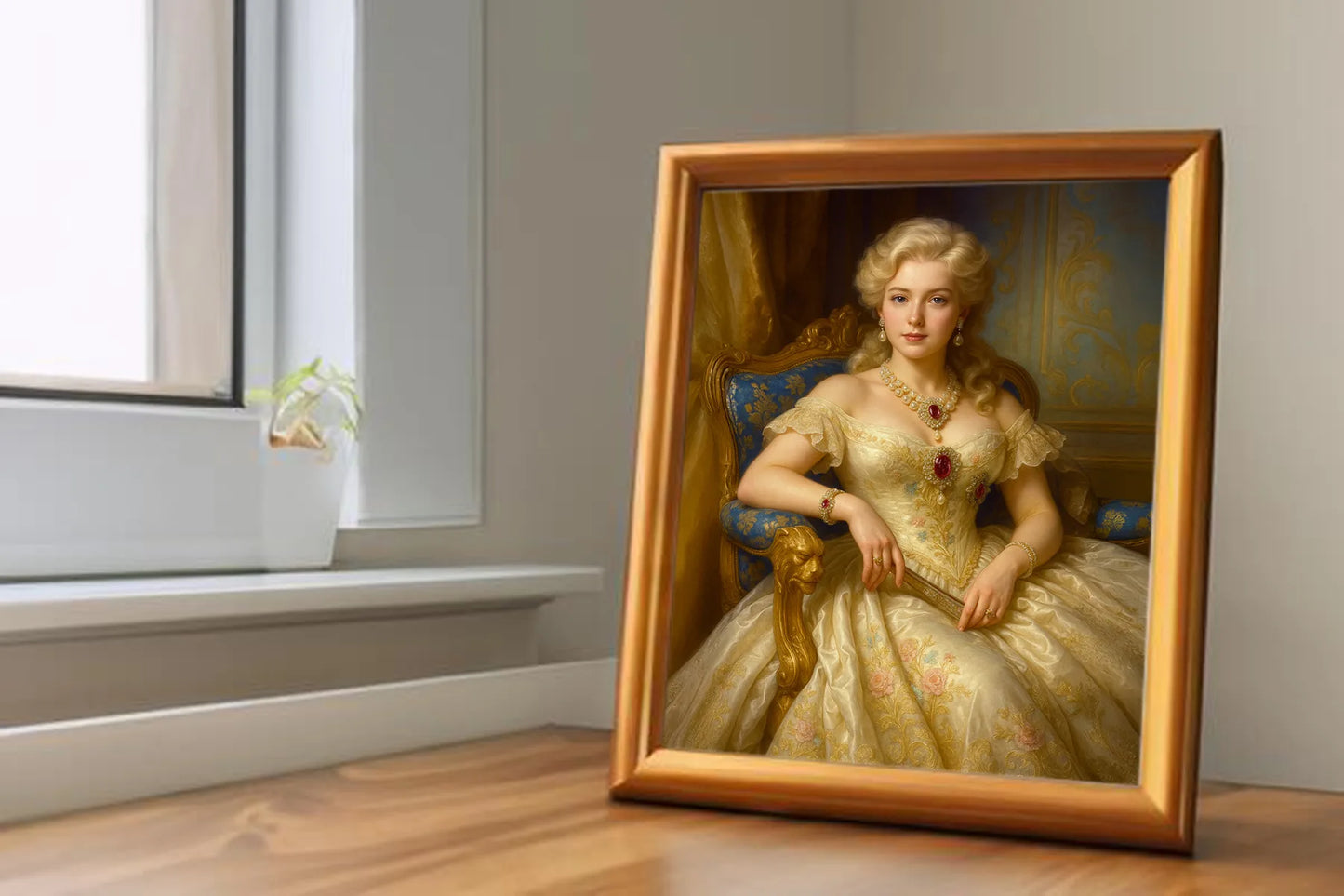 Custom Royal Human Portrait | Throne Room Sovereign 5 | Personalized Wall Art Gift for her