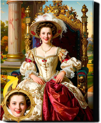 Custom Royal Human Portrait | Empress in Feathered Hat | Personalized Wall Art Gift for her