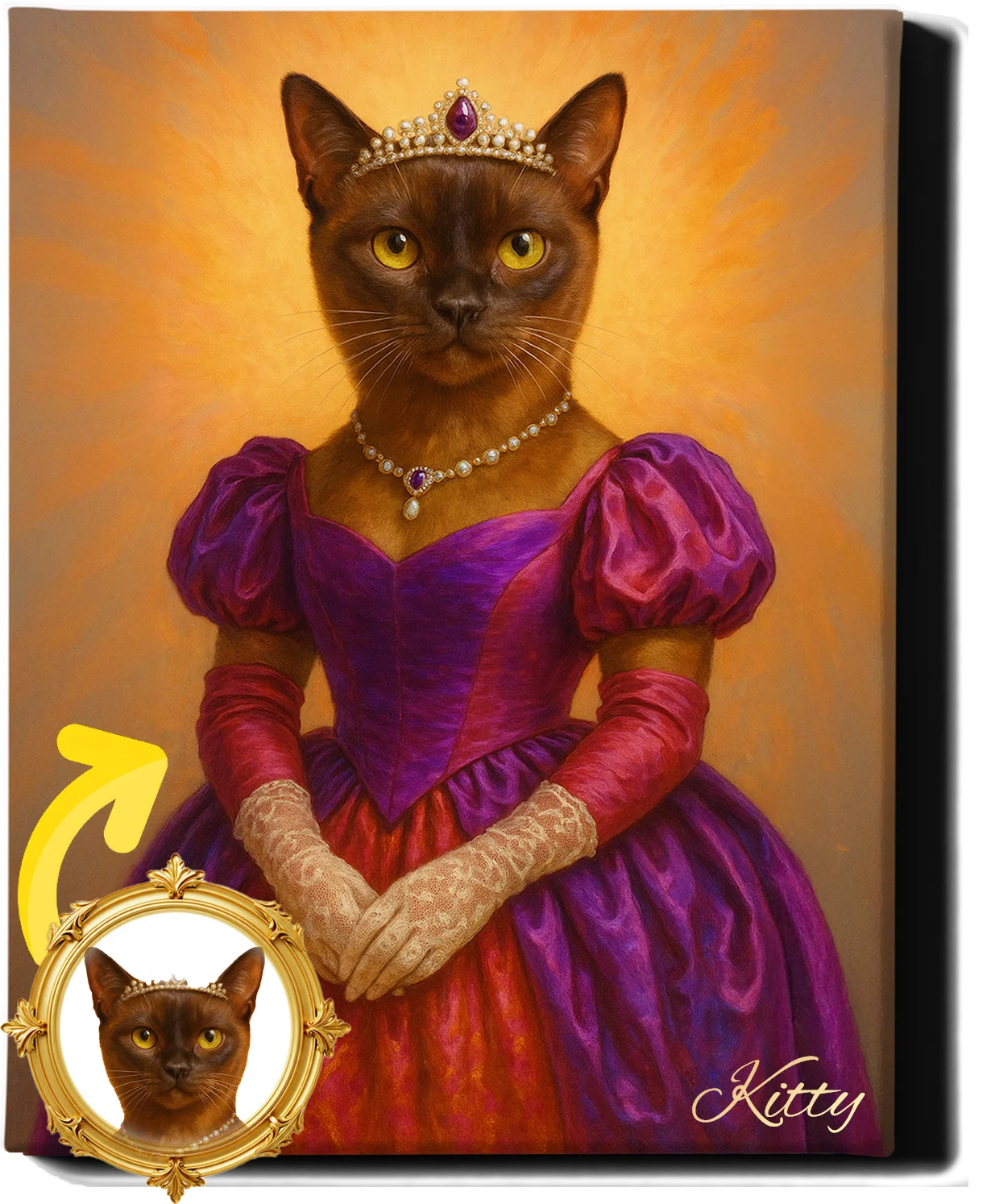 Custom Royal Pet Portrait | Queen Pawsalina | Personalized Wall Art for Pet Lovers