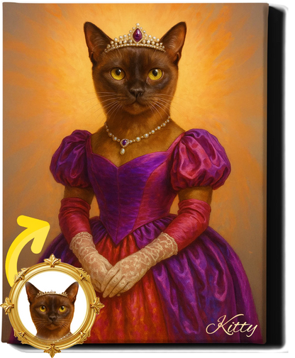 Custom Royal Pet Portrait | Queen Pawsalina | Personalized Wall Art for Pet Lovers