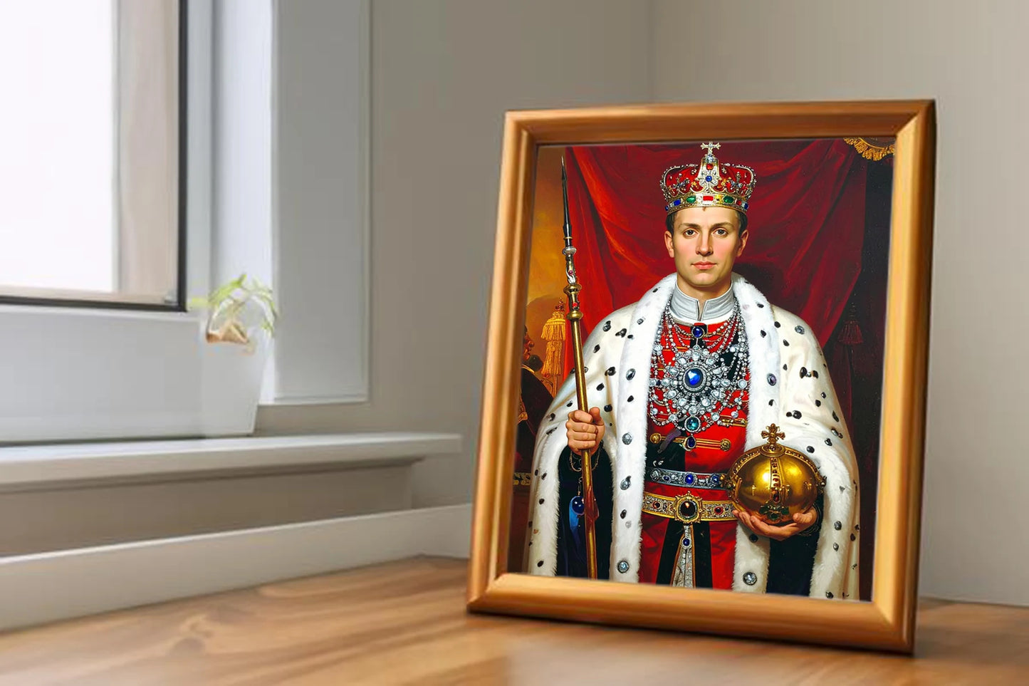 Custom Royal Human Portrait | Crown Prince of the Azure Scepter | Personalized Wall Art Gift for him