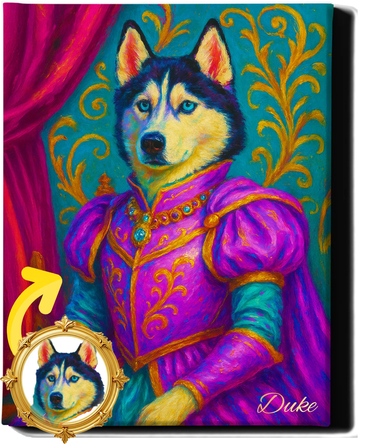 Custom Royal Pet Portrait | King Flufferton | Personalized Wall Art for Pet Lovers