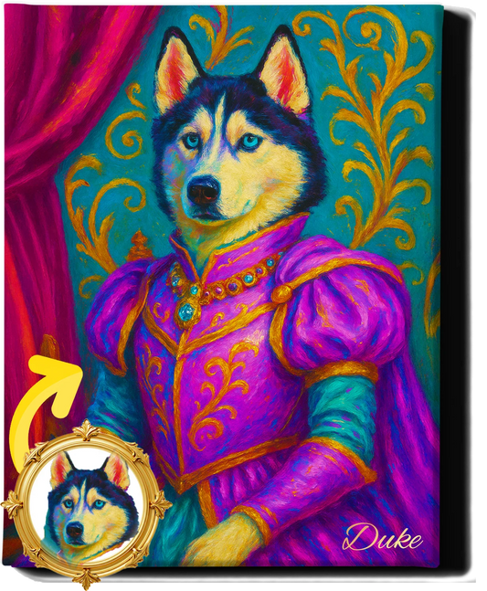 Custom Royal Pet Portrait | King Flufferton | Personalized Wall Art for Pet Lovers