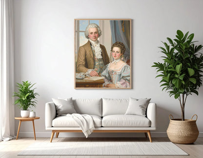 Custom Royal Couple Portrait | Courtly Elegance | Personalized Wall Art Gift