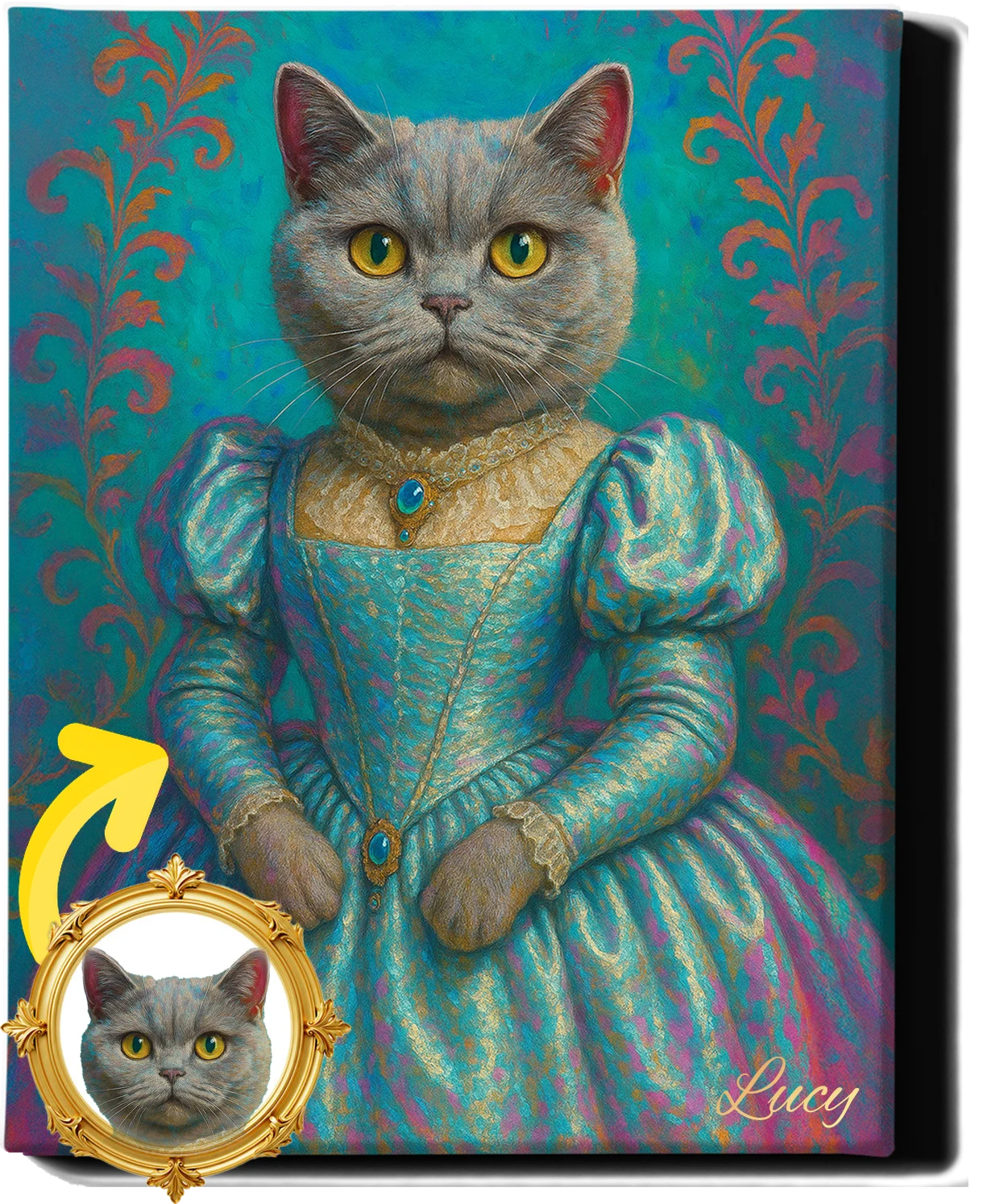 Custom Royal Pet Portrait | Princess Bloom | Personalized Wall Art for Pet Lovers