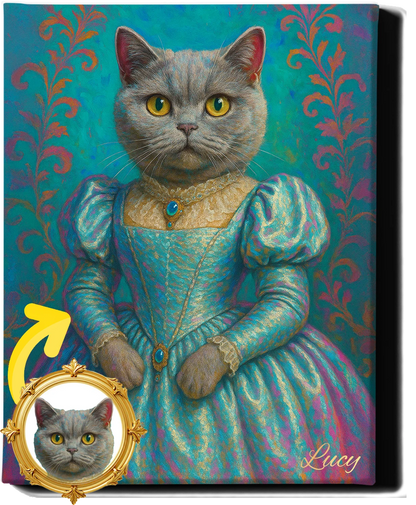 Custom Royal Pet Portrait | Princess Bloom | Personalized Wall Art for Pet Lovers