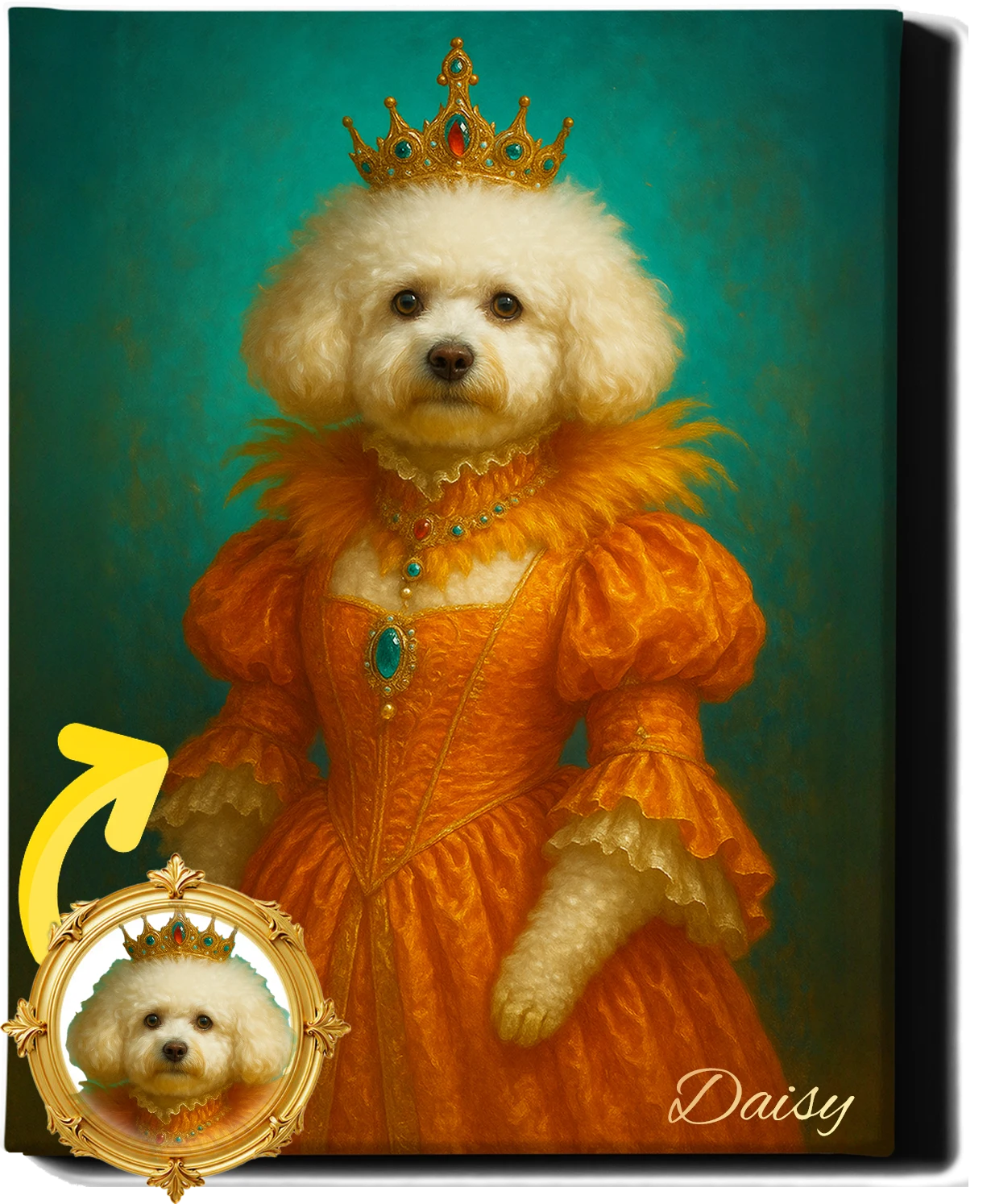 Custom Royal Pet Portrait | Her Highness Coco | Personalized Wall Art for Pet Lovers