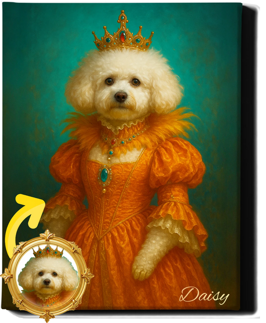 Custom Royal Pet Portrait | Her Highness Coco | Personalized Wall Art for Pet Lovers