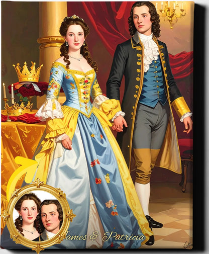 Custom Royal Couple Portrait | Elegant Courtly Pair | Personalized Wall Art Gift