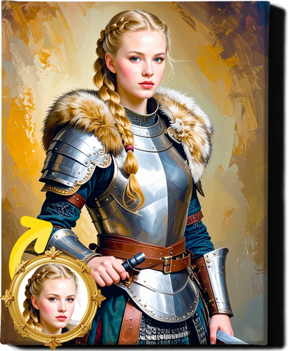 Custom Royal Human Portrait | Viking Defender | Personalized Wall Art Gift for her