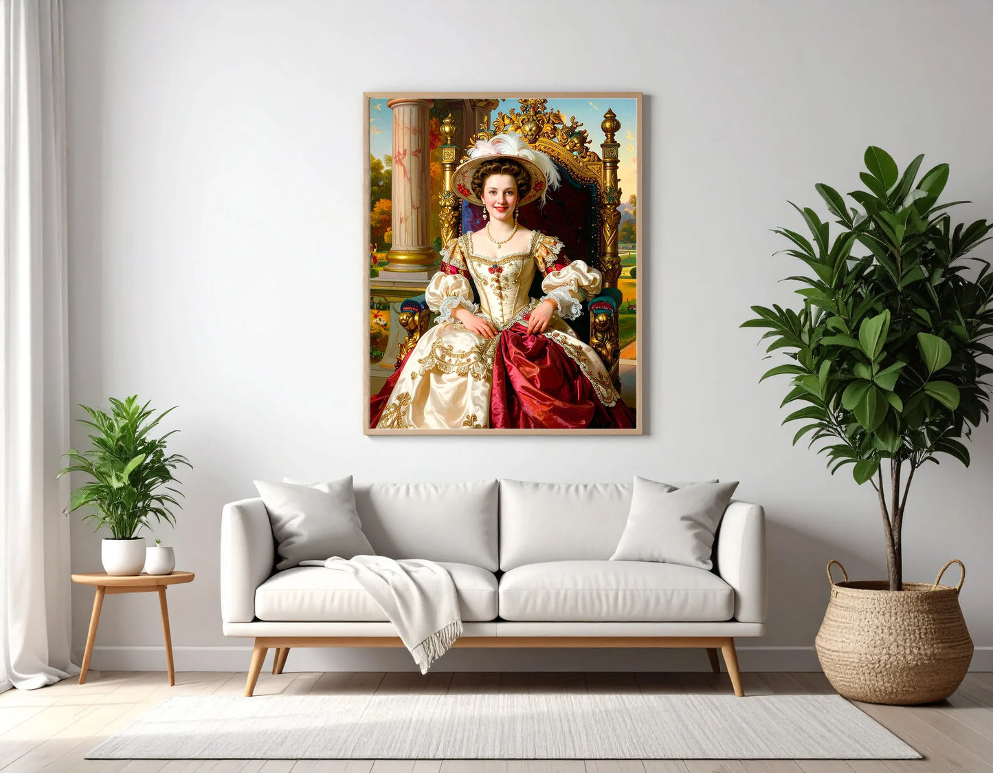 Custom Royal Human Portrait | Empress in Feathered Hat | Personalized Wall Art Gift for her