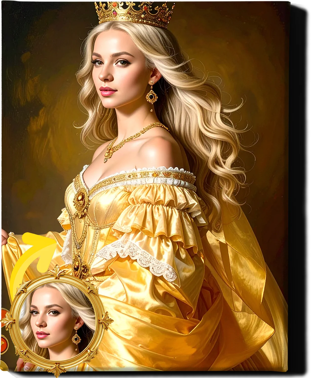 Custom Royal Human Portrait | Crowned Regent | Personalized Wall Art Gift for her