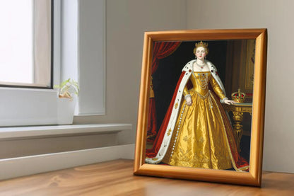 Custom Royal Human Portrait | Queen of Golden Court | Personalized Wall Art Gift for her
