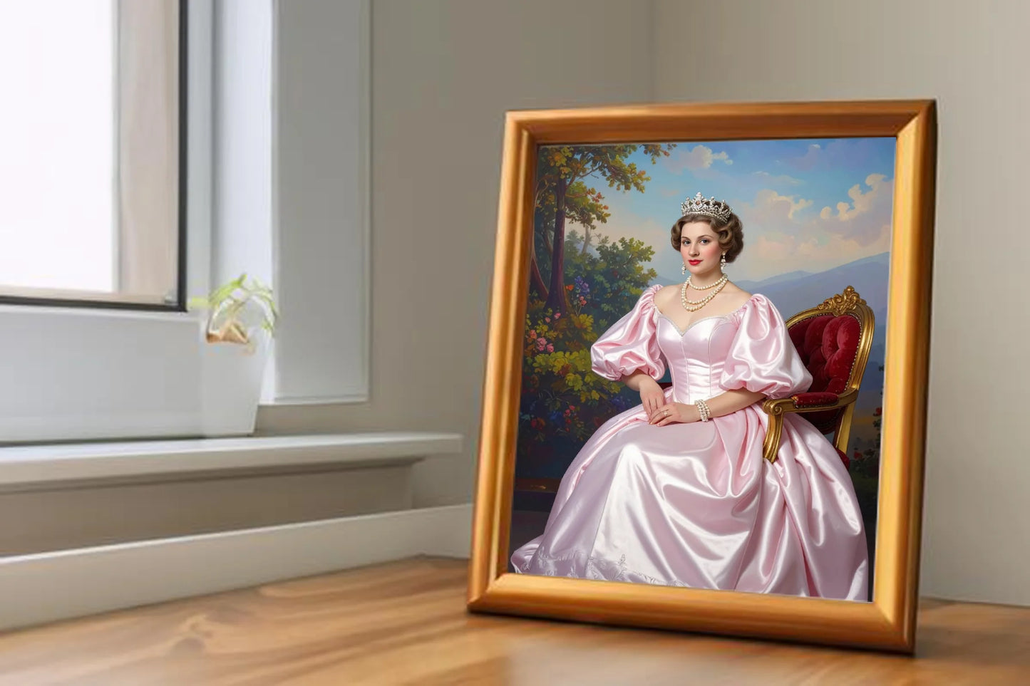 Custom Royal Human Portrait | Grace in Pink | Personalized Wall Art Gift for her