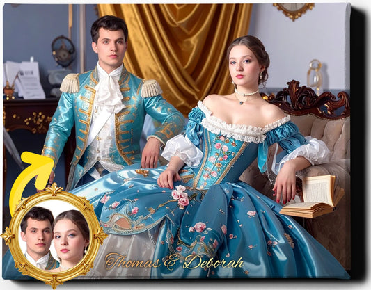 Custom Royal Couple Portrait | grand aristocratic couple II | Personalized Wall Art Gift