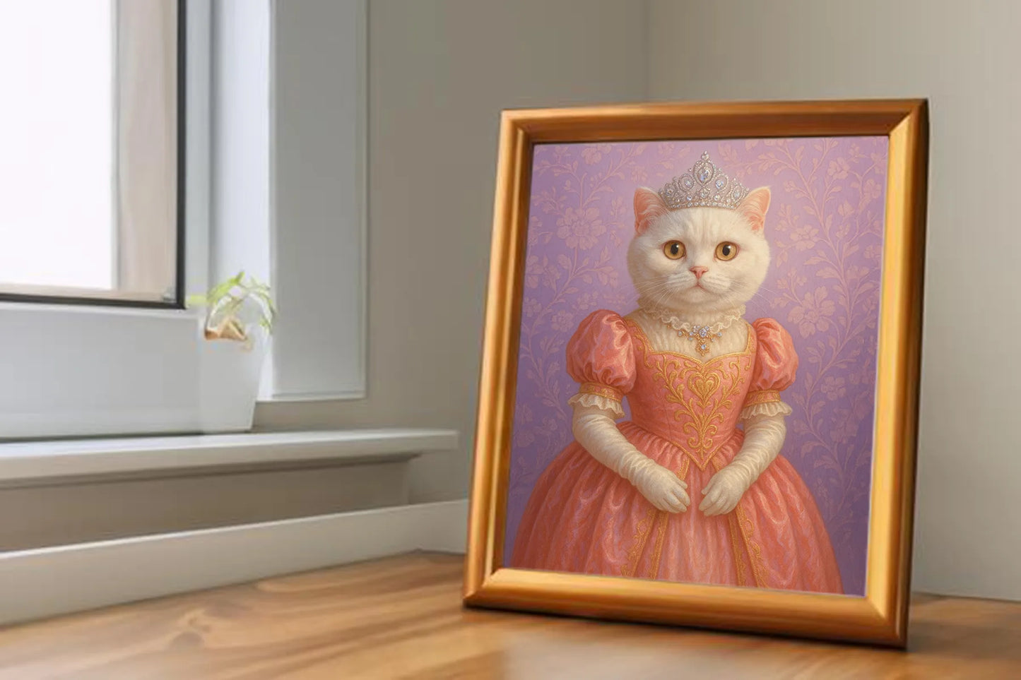 Custom Royal Pet Portrait | Queen Meowmington | Personalized Wall Art for Pet Lovers