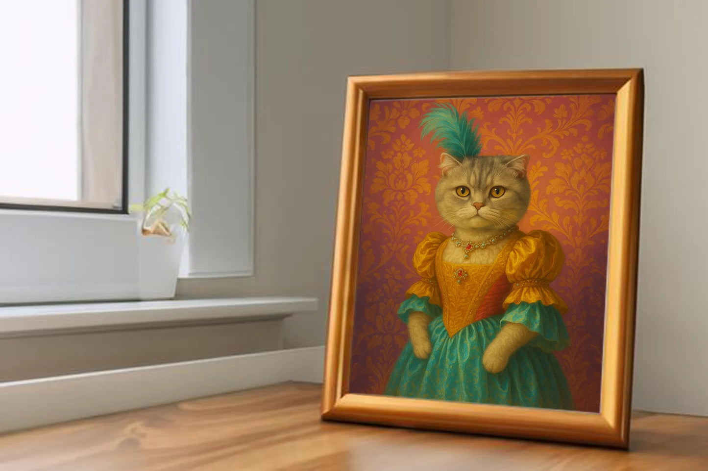 Custom Royal Pet Portrait | Duchess Tinker Tail | Personalized Wall Art for Pet Lovers