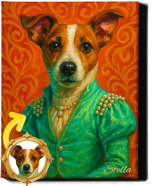 Custom Royal Pet Portrait | Lady Whiskerella | Personalized Wall Art for Pet Lovers