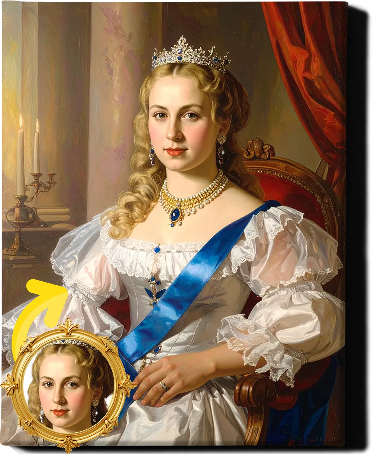 Custom Royal Human Portrait | Imperial Duchess in Silver 2 | Personalized Wall Art Gift for her