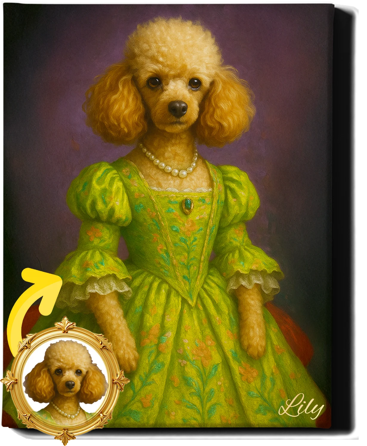 Custom Royal Pet Portrait | Green Queen | Personalized Wall Art for Pet Lovers
