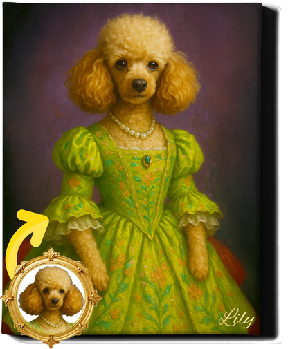 Custom Royal Pet Portrait | Green Queen | Personalized Wall Art for Pet Lovers