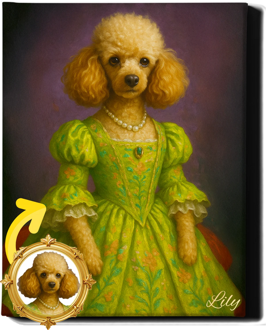 Custom Royal Pet Portrait | Green Queen | Personalized Wall Art for Pet Lovers